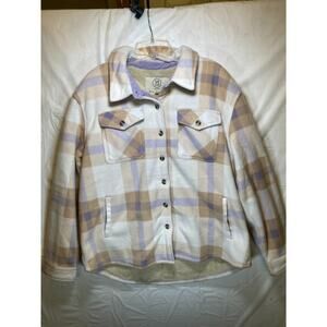 Sage Women's Plaid Super Plush Sherpa Lined Fleece Shirt Jacket, Purple, Size XL